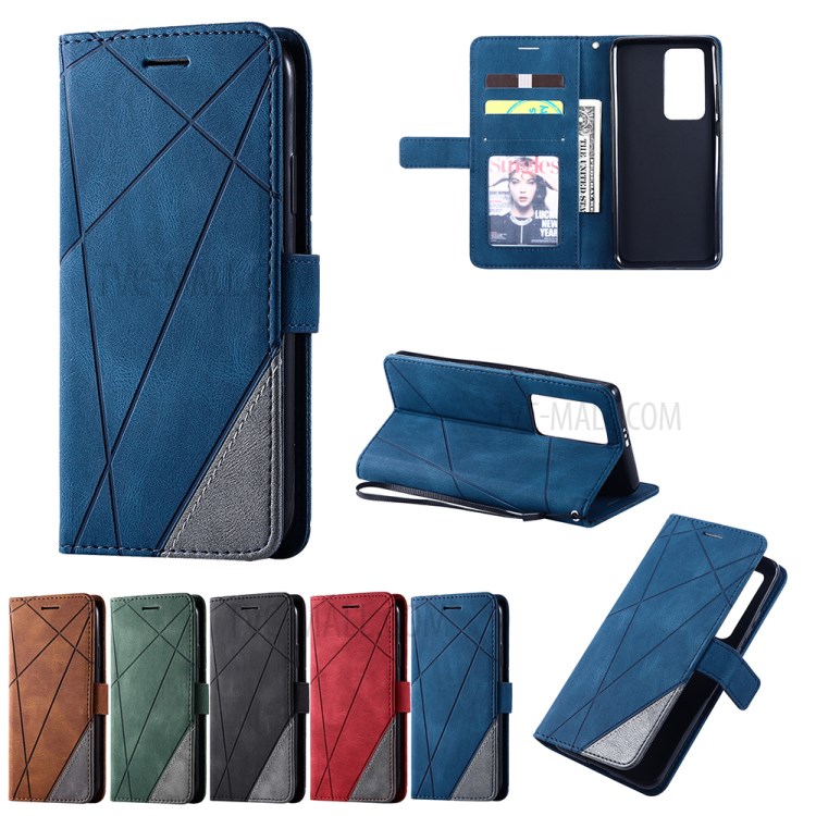Couleur Blocage Coque De Protection En Cuir Design Élégant Pour P40 Pro Huawei - Bleu-14