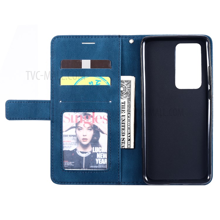 Couleur Blocage Coque De Protection En Cuir Design Élégant Pour P40 Pro Huawei - Bleu-8