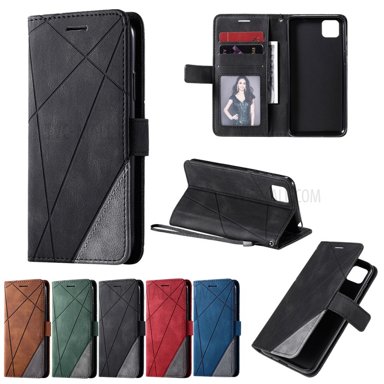 Color Blocking with Wallet Pocket and Card Slots Leather Shell for Huawei Y5p - Black-14