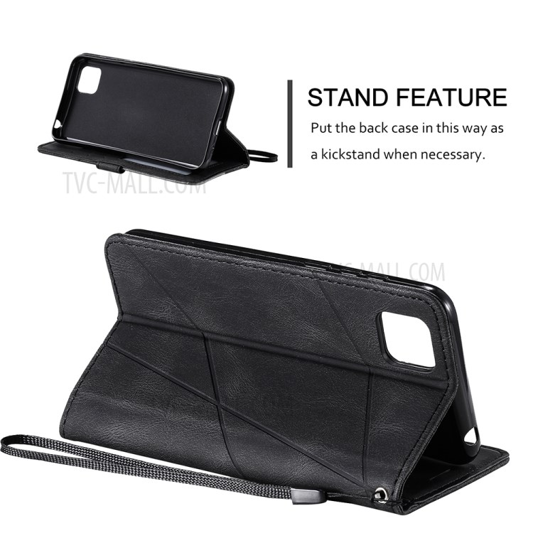 Color Blocking with Wallet Pocket and Card Slots Leather Shell for Huawei Y5p - Black-2