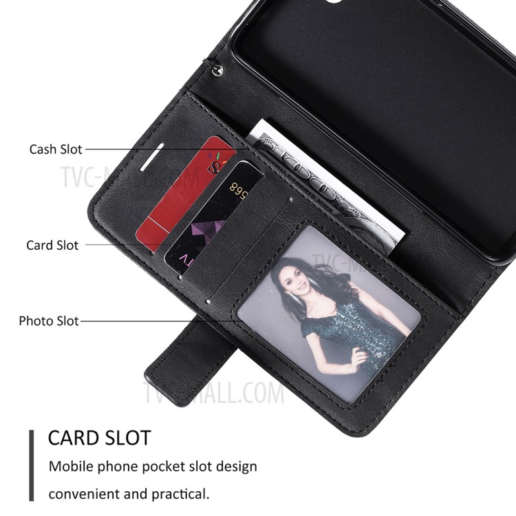 Color Blocking with Wallet Pocket and Card Slots Leather Shell for Huawei Y5p - Black-4