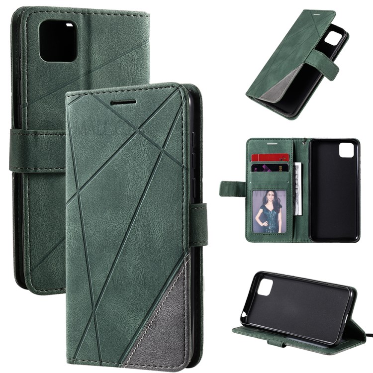 Couleur Blocage Avec Coque En Cuir Poche Portefeuille Et Emplacements Pour Cartes Pour Huawei Y5P - Vert-1