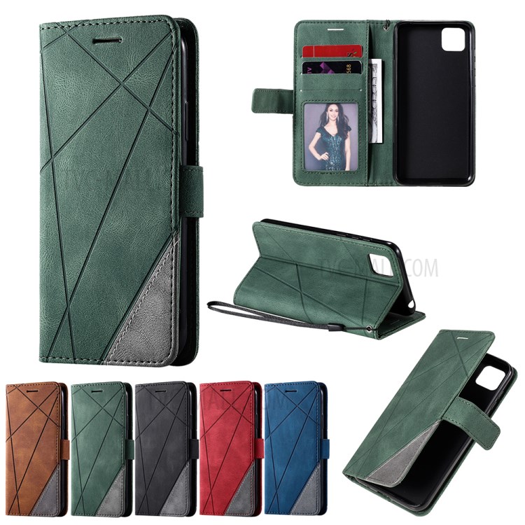 Couleur Blocage Avec Coque En Cuir Poche Portefeuille Et Emplacements Pour Cartes Pour Huawei Y5P - Vert-14