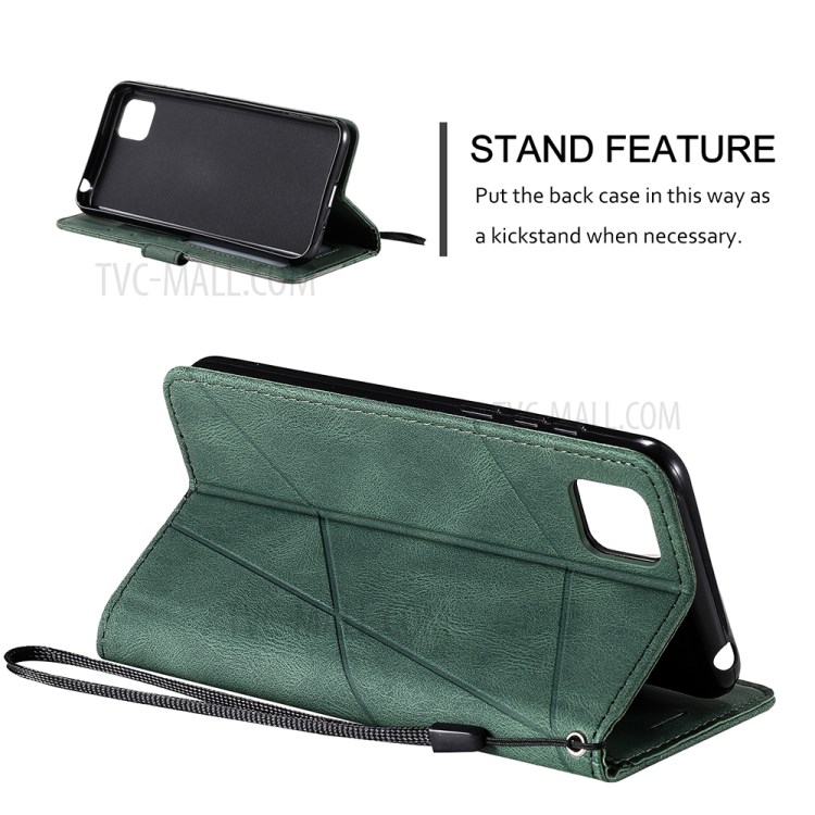Couleur Blocage Avec Coque En Cuir Poche Portefeuille Et Emplacements Pour Cartes Pour Huawei Y5P - Vert-2