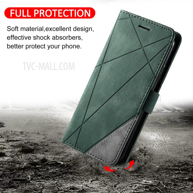 Couleur Blocage Avec Coque En Cuir Poche Portefeuille Et Emplacements Pour Cartes Pour Huawei Y5P - Vert-3
