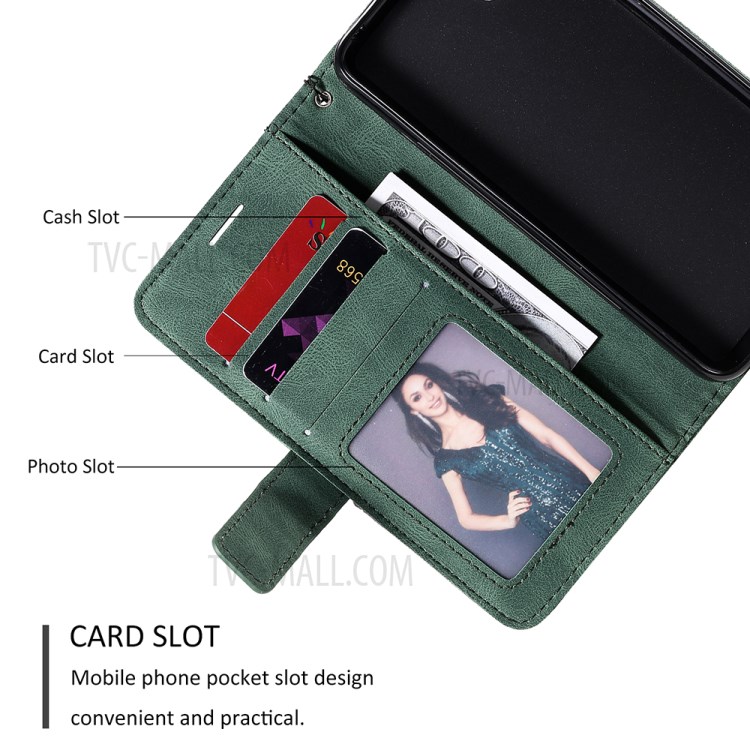 Couleur Blocage Avec Coque En Cuir Poche Portefeuille Et Emplacements Pour Cartes Pour Huawei Y5P - Vert-4