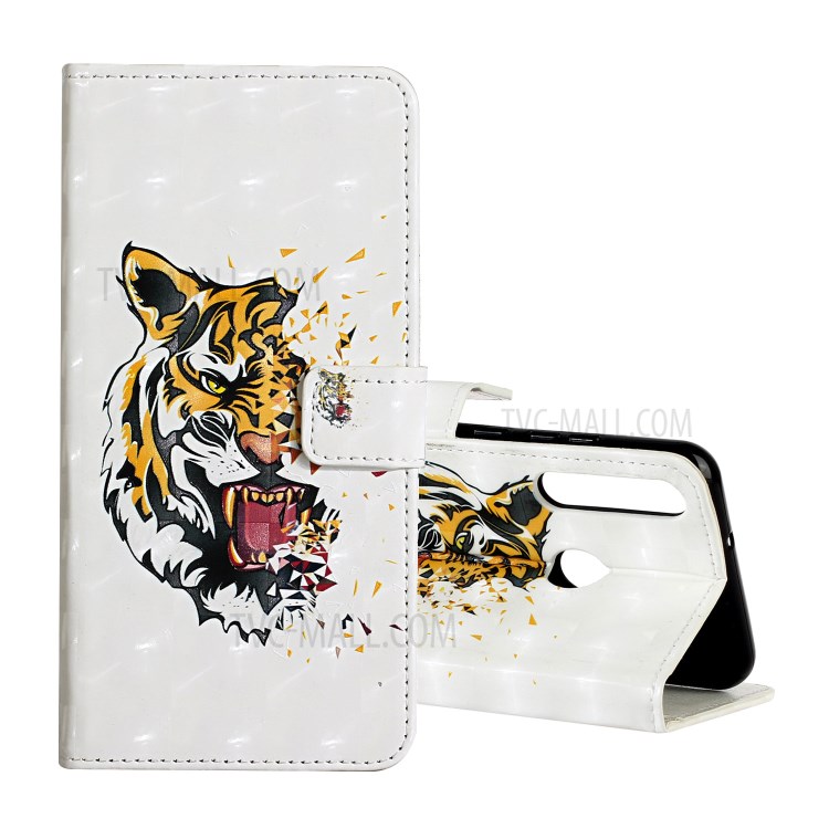 Light Spot Decor Patterned Leather Wallet Case with Stand for Huawei Y6p - Tiger-1