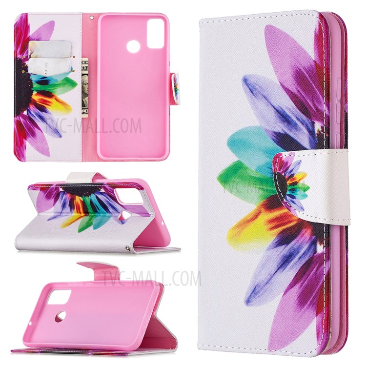 Pattern Printing Wallet Leather Protective Case for Honor 9X Lite - Colorized Flower-1