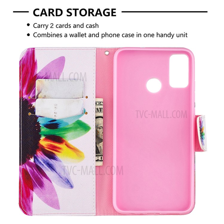 Pattern Printing Wallet Leather Protective Case for Honor 9X Lite - Colorized Flower-6