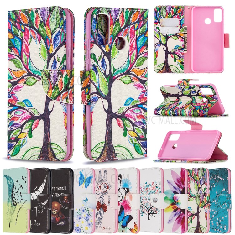 Pattern Printing Wallet Leather Protective Case for Honor 9X Lite - Colorized Flower-9