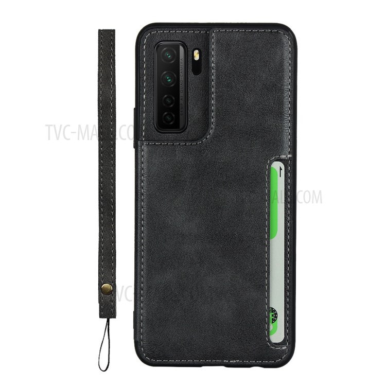 Leather Coated TPU Kickstand Case with Card Slots for Huawei Nova 7 SE/P40 Lite 5G - Black-2