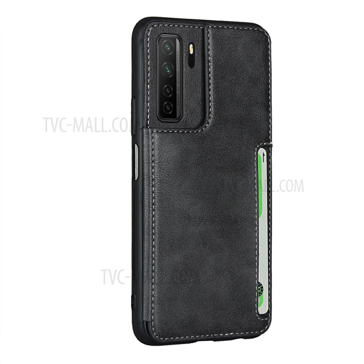 Leather Coated TPU Kickstand Case with Card Slots for Huawei Nova 7 SE/P40 Lite 5G - Black-3