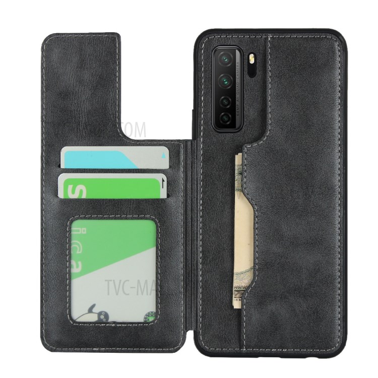 Leather Coated TPU Kickstand Case with Card Slots for Huawei Nova 7 SE/P40 Lite 5G - Black-4