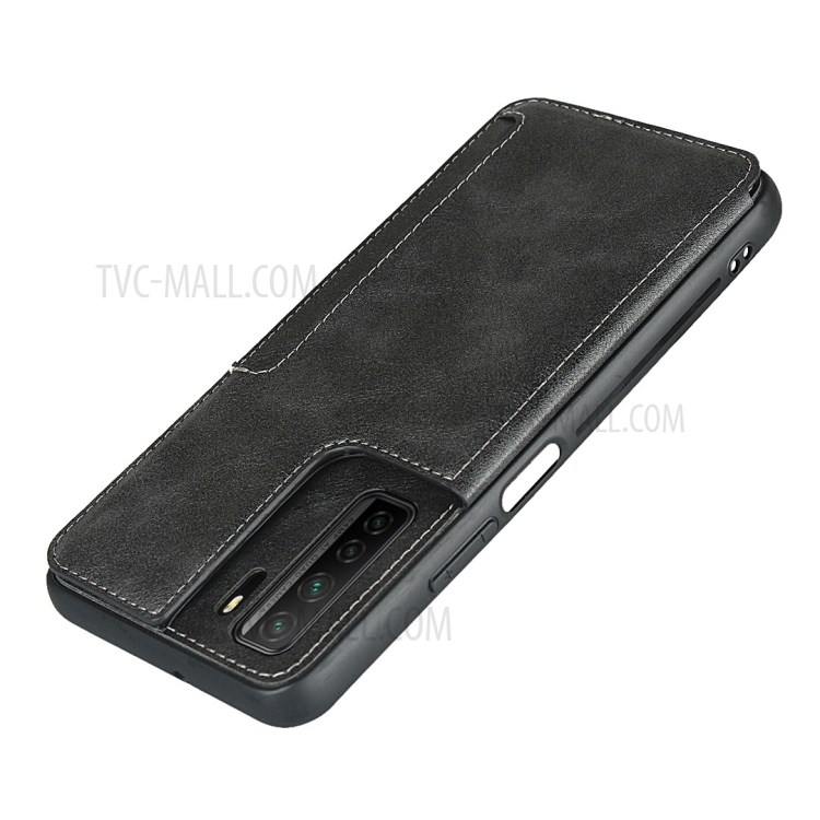 Leather Coated TPU Kickstand Case with Card Slots for Huawei Nova 7 SE/P40 Lite 5G - Black-6