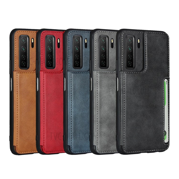 Leather Coated TPU Kickstand Case with Card Slots for Huawei Nova 7 SE/P40 Lite 5G - Black-9