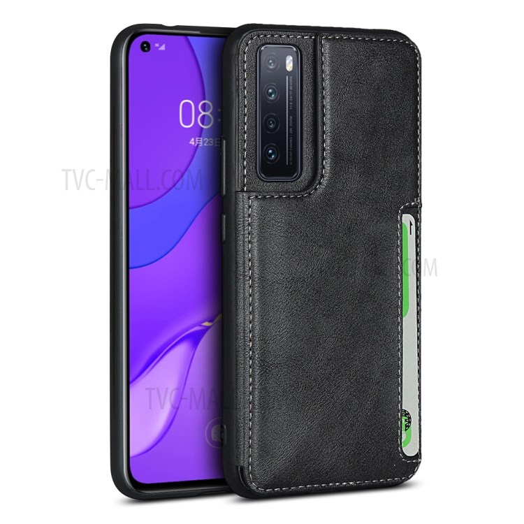 TPU Cuir Enduit Béquille Cas Avec Emplacements Pour Cartes Pour Nova 7 5G Huawei - Noir-1