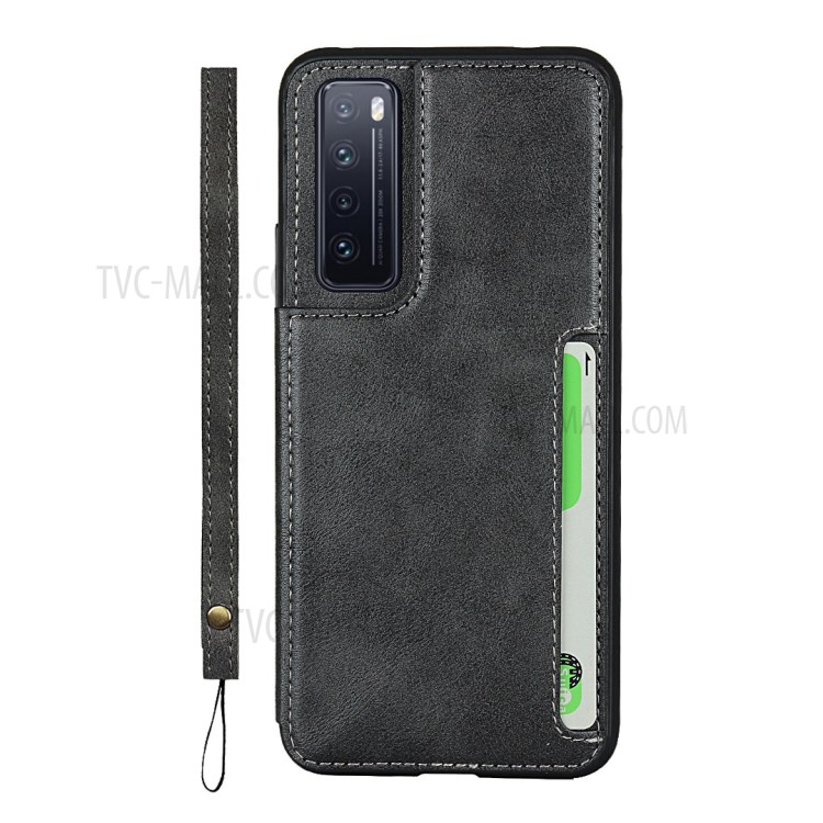 TPU Cuir Enduit Béquille Cas Avec Emplacements Pour Cartes Pour Nova 7 5G Huawei - Noir-2