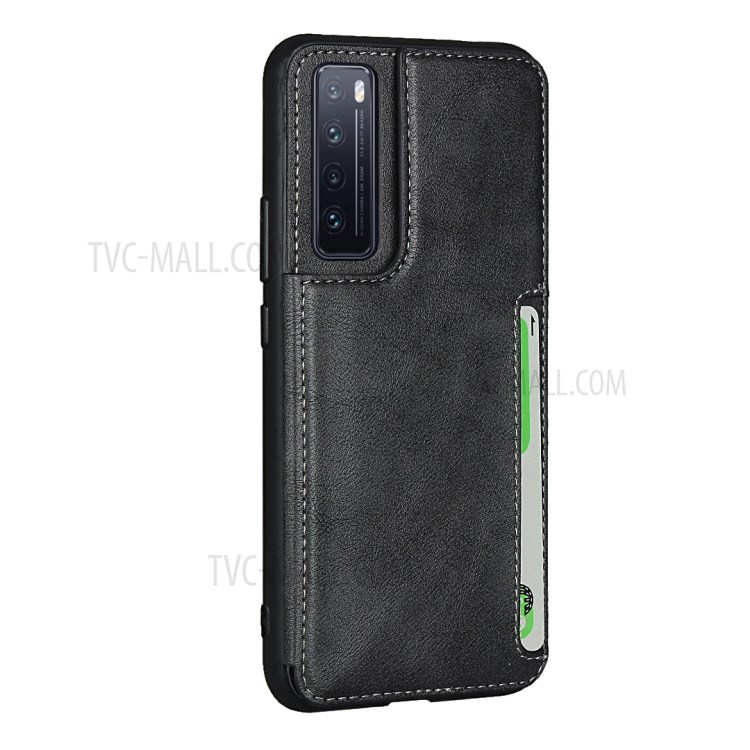 TPU Cuir Enduit Béquille Cas Avec Emplacements Pour Cartes Pour Nova 7 5G Huawei - Noir-3