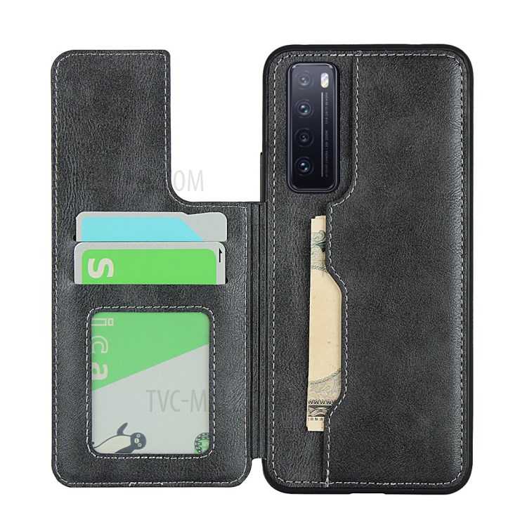 TPU Cuir Enduit Béquille Cas Avec Emplacements Pour Cartes Pour Nova 7 5G Huawei - Noir-4