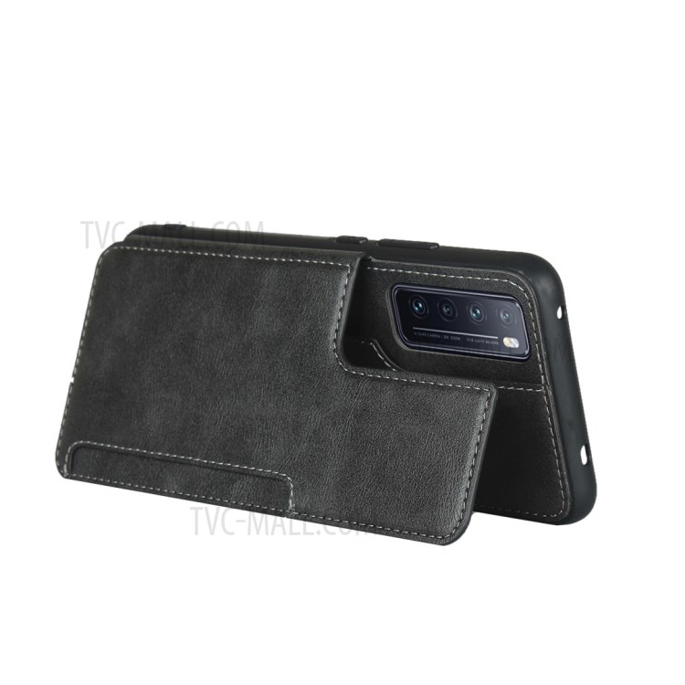 TPU Cuir Enduit Béquille Cas Avec Emplacements Pour Cartes Pour Nova 7 5G Huawei - Noir-5