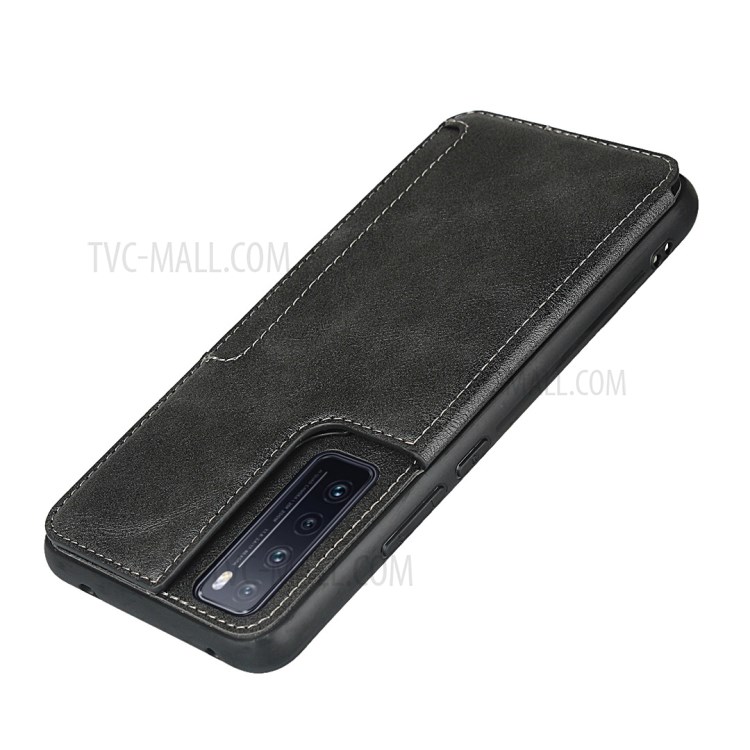 TPU Cuir Enduit Béquille Cas Avec Emplacements Pour Cartes Pour Nova 7 5G Huawei - Noir-6