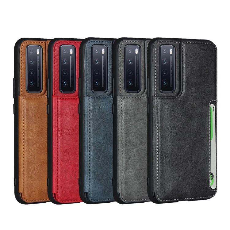 TPU Cuir Enduit Béquille Cas Avec Emplacements Pour Cartes Pour Nova 7 5G Huawei - Noir-9