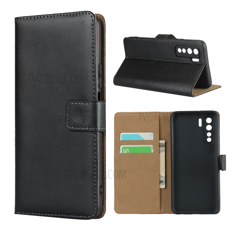 Genuine Leather Stand Wallet Phone Case for Huawei P40 Lite 5G/nova 7 SE-1