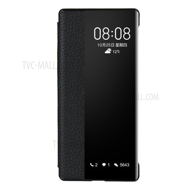Litchi Texture View Window Flip Leather Phone Cover for Huawei Mate 30 RS Porsche Design - Black-2