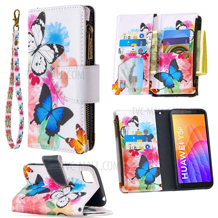 BF03 Pretty Pattern Printing Case Zipper Wallet Leather Cover for Huawei Y5p/Honor 9S - Vivid Butterfly-1