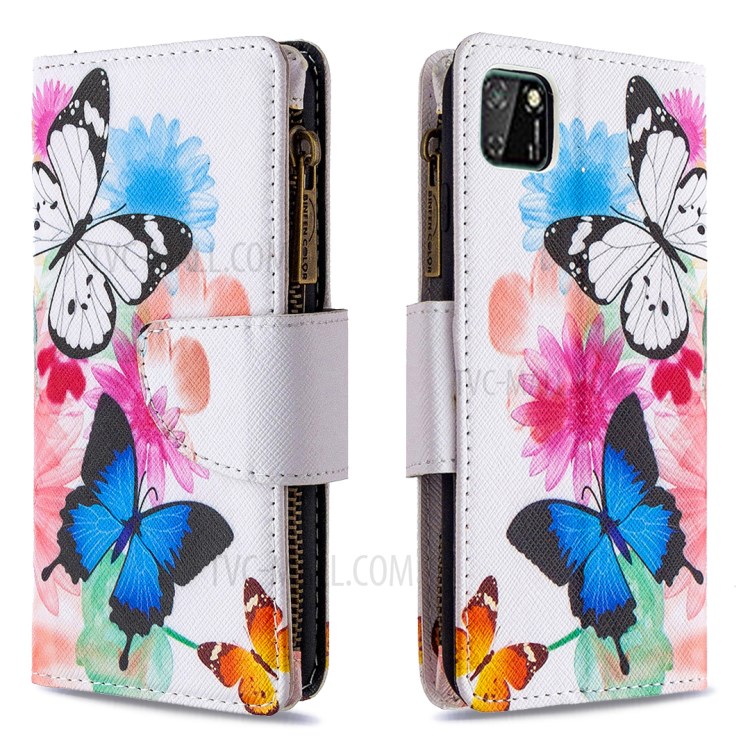 BF03 Pretty Pattern Printing Case Zipper Wallet Leather Cover for Huawei Y5p/Honor 9S - Vivid Butterfly-4