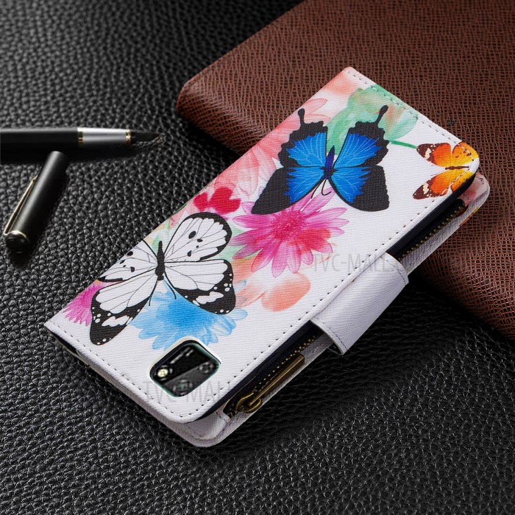 BF03 Pretty Pattern Printing Case Zipper Wallet Leather Cover for Huawei Y5p/Honor 9S - Vivid Butterfly-8