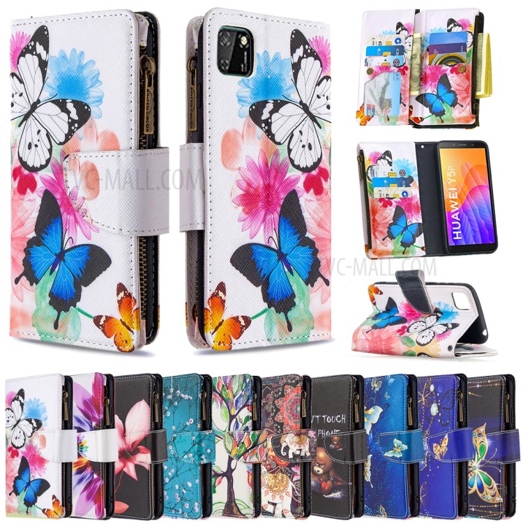 BF03 Pretty Pattern Printing Case Zipper Wallet Leather Cover for Huawei Y5p/Honor 9S - Vivid Butterfly-9