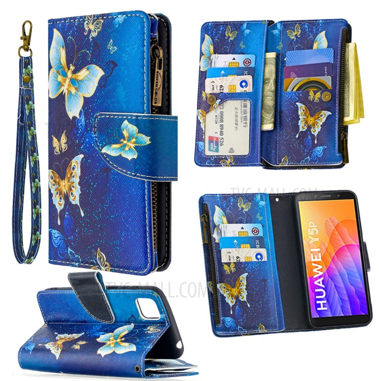 BF03 Pretty Pattern Printing Case Zipper Wallet Leather Cover for Huawei Y5p/Honor 9S - Beautiful Butterfly-1