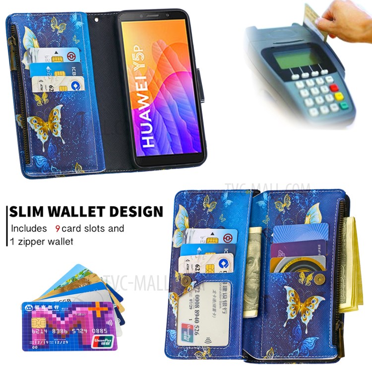 BF03 Pretty Pattern Printing Case Zipper Wallet Leather Cover for Huawei Y5p/Honor 9S - Beautiful Butterfly-6