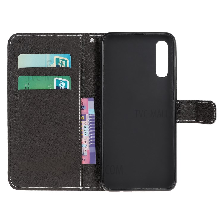 Cross Texture Pattern Printing Leather Wallet Stand Cover with Strap for Huawei P Smart S / Y8p - Cat Eyes-5