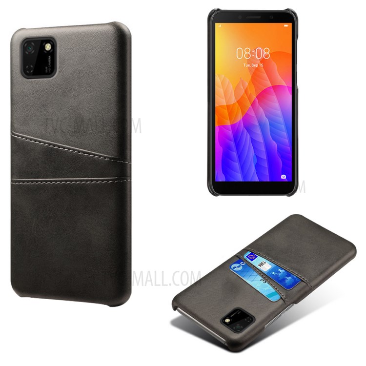 Dual Card Slots PU Leather Coated PC Hard Cover for Huawei Y5p/Honor 9S - Black-1