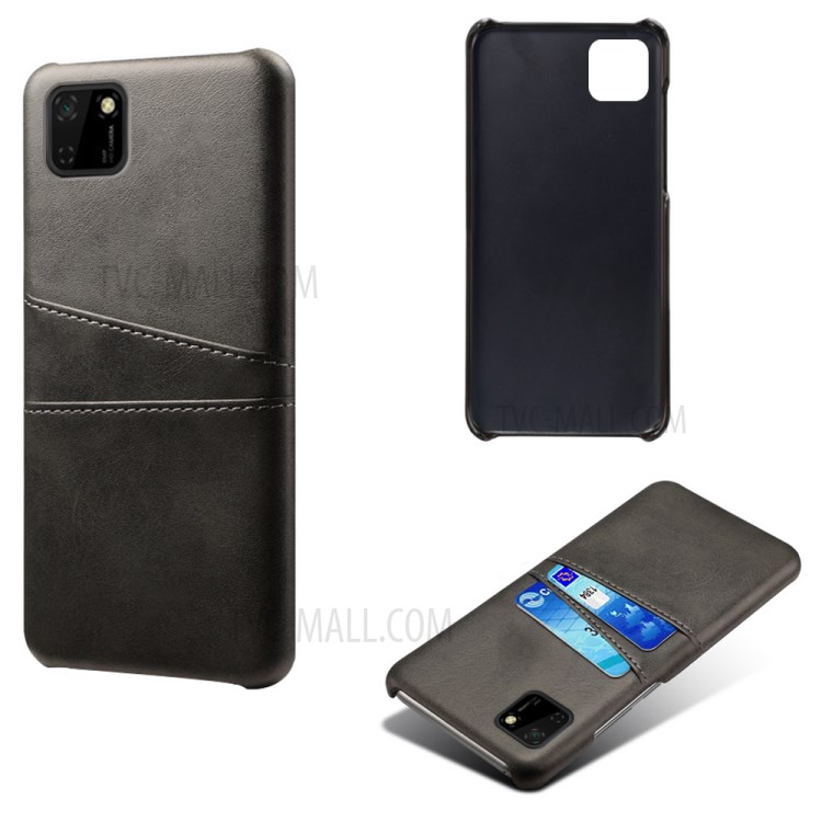 Dual Card Slots PU Leather Coated PC Hard Cover for Huawei Y5p/Honor 9S - Black-2