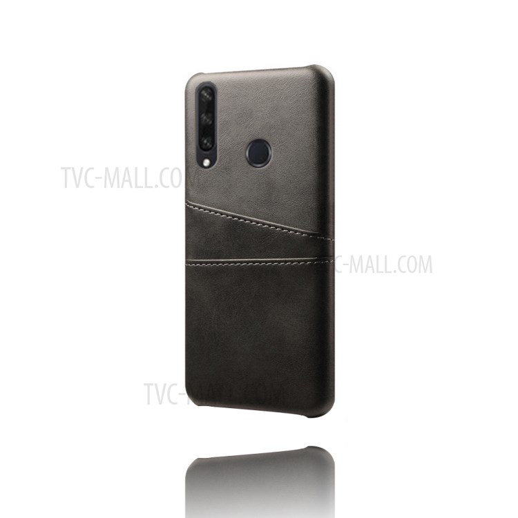 Double Card Slots PU Leather Coated Plastic Protector Cover for Huawei Y6p - Black-5