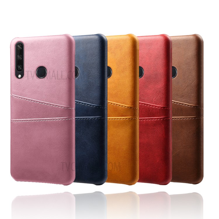 Double Card Slots PU Leather Coated Plastic Protector Cover for Huawei Y6p - Black-6