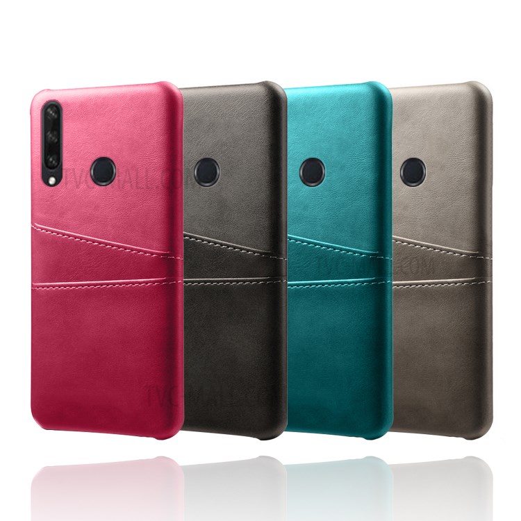 Double Card Slots PU Leather Coated Plastic Protector Cover for Huawei Y6p - Black-7