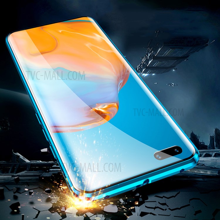 Metal+Tempered Glass with Mirror Phone Case for Huawei P40 Pro+ - Blue-2