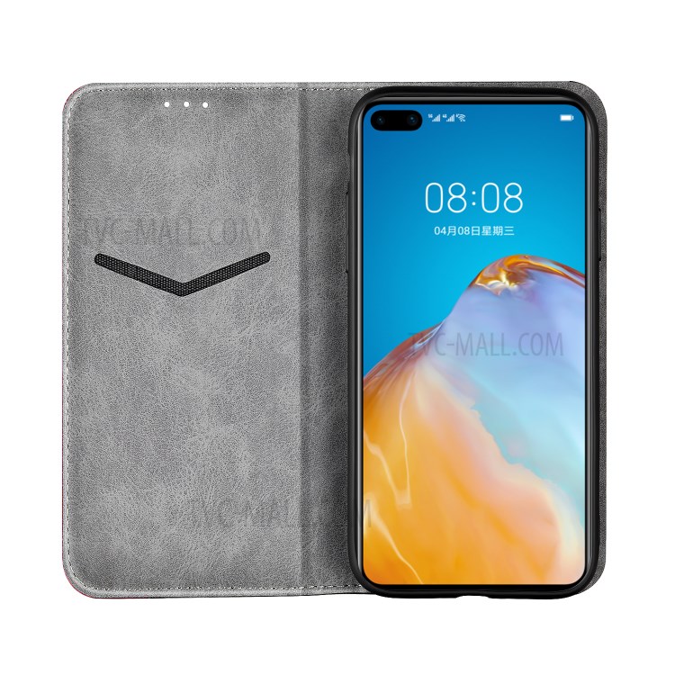 Auto-absorbed Business Splice Leather Shell with Stand Card Slot Cover for Huawei P40 Pro - Grey-5