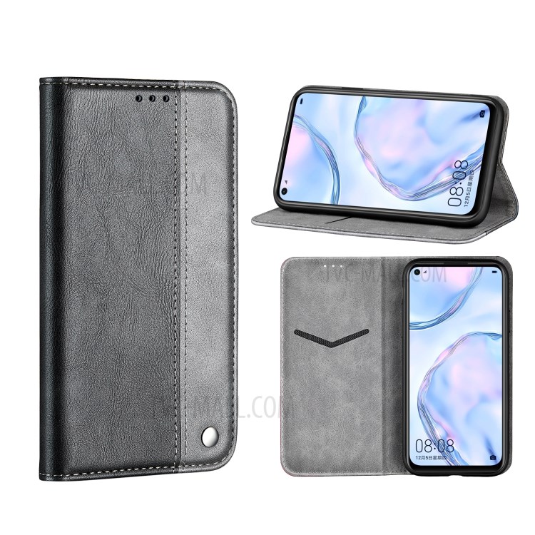 Auto-absorbed Business Splice Leather Case with Stand Card Slot Shell for Huawei P40 lite/nova 6 SE/Nova 7i - Grey-1