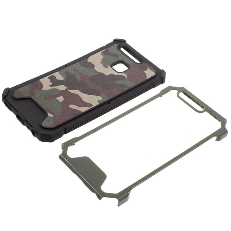 Camouflage Leather Coated PC TPU Back Case for Huawei P9 - Green-3