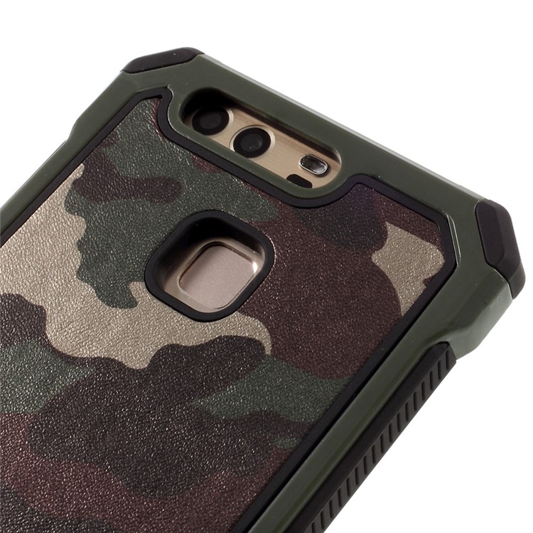Camouflage Leather Coated PC TPU Back Case for Huawei P9 - Green-5