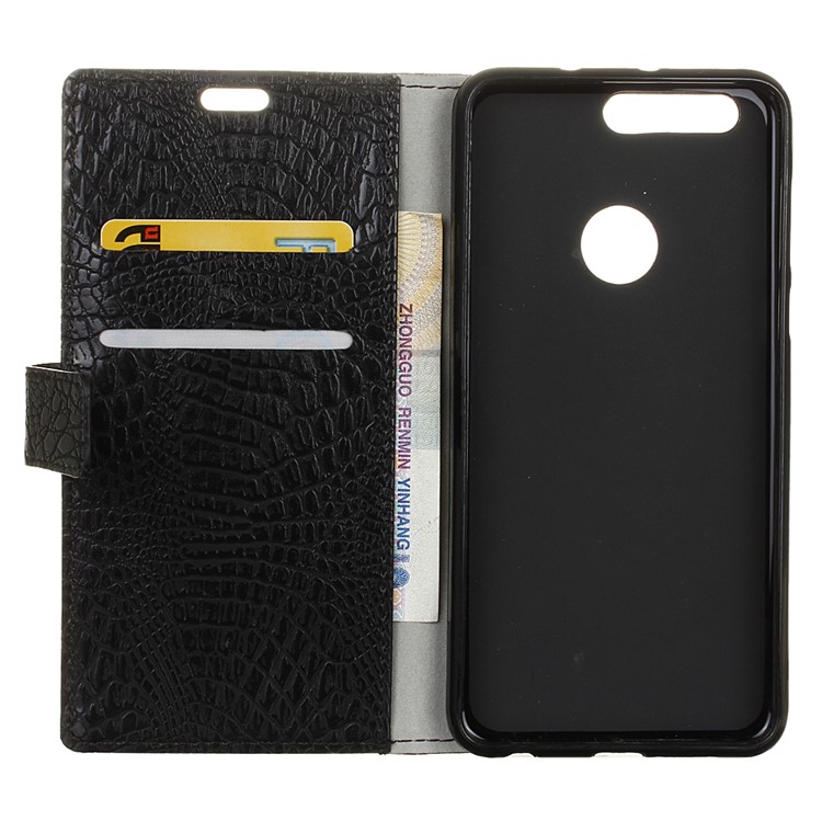 Crocodile Texture Leather Wallet Stand Case for Huawei Honor 8 - Black-4