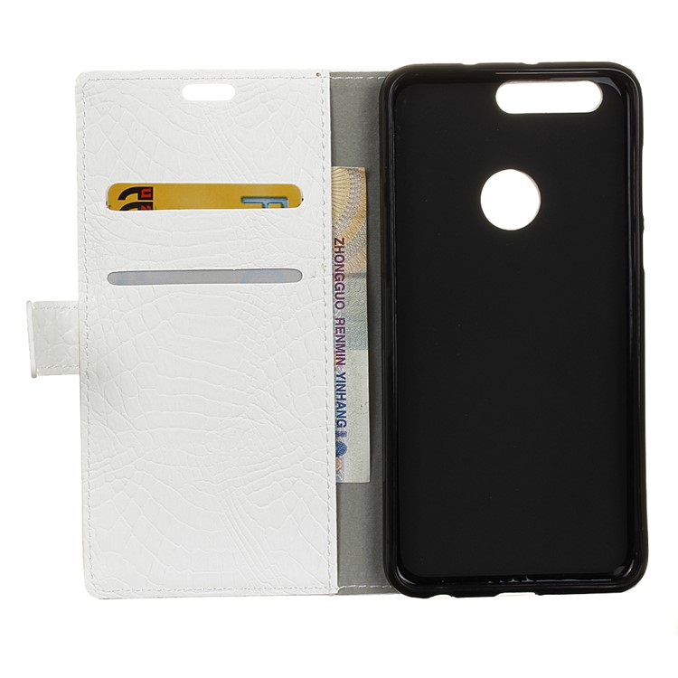 Crocodile Texture Leather Wallet Stand Cover for Huawei Honor 8 - White-4