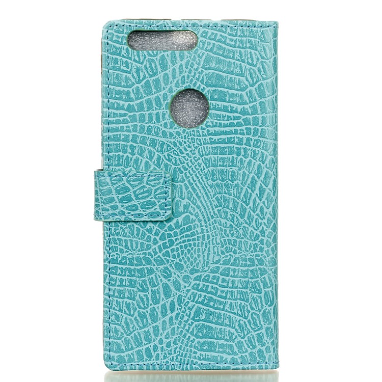 Crocodile Texture Leather Wallet Protector Case for Huawei Honor 8 - Cyan-2