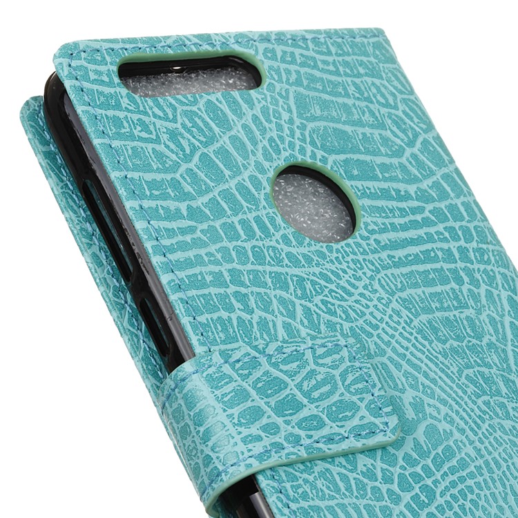 Crocodile Texture Leather Wallet Protector Case for Huawei Honor 8 - Cyan-3