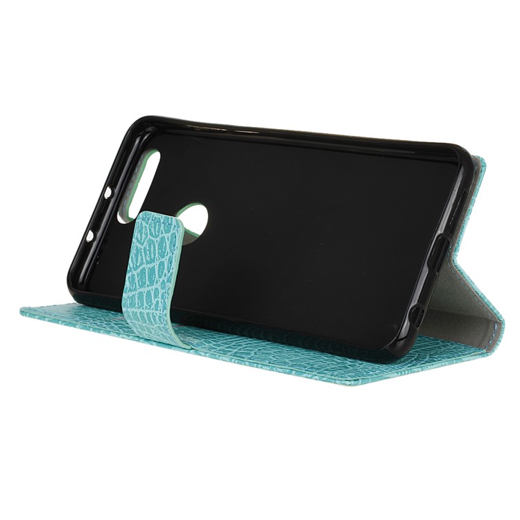 Crocodile Texture Leather Wallet Protector Case for Huawei Honor 8 - Cyan-5